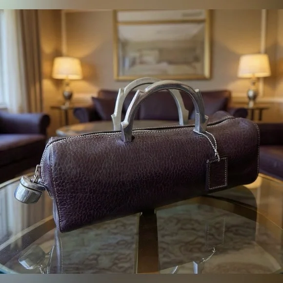 Latica Vintage Y2K Pebbled Leather Barrel Bag | Purple Silver Handle - Picture 3 of 17